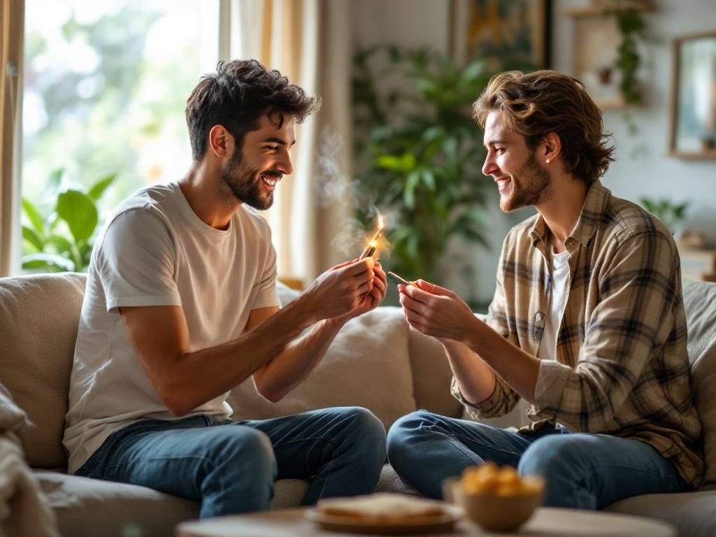 Demonstrating respectful cannabis sharing between friends