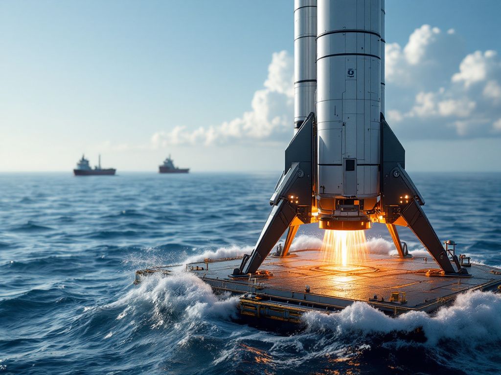 Rocket booster landing on ocean platform