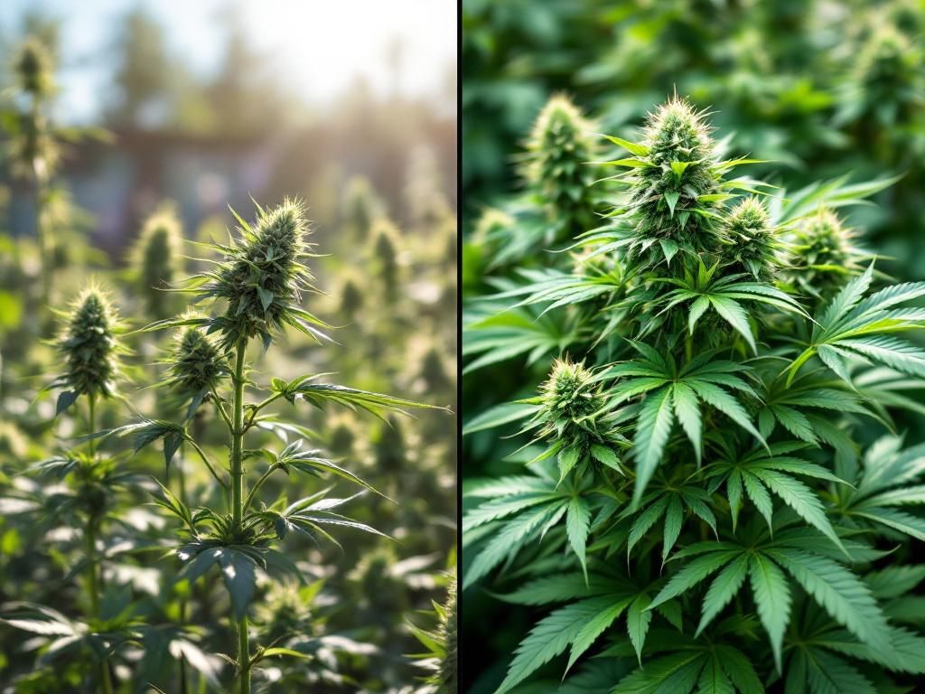 Sativa and indica cannabis plant comparison