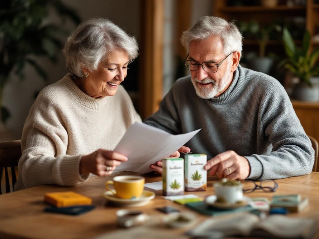 Senior couple researching cannabis products together