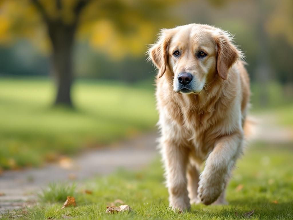 Senior dog walking with joint stiffness