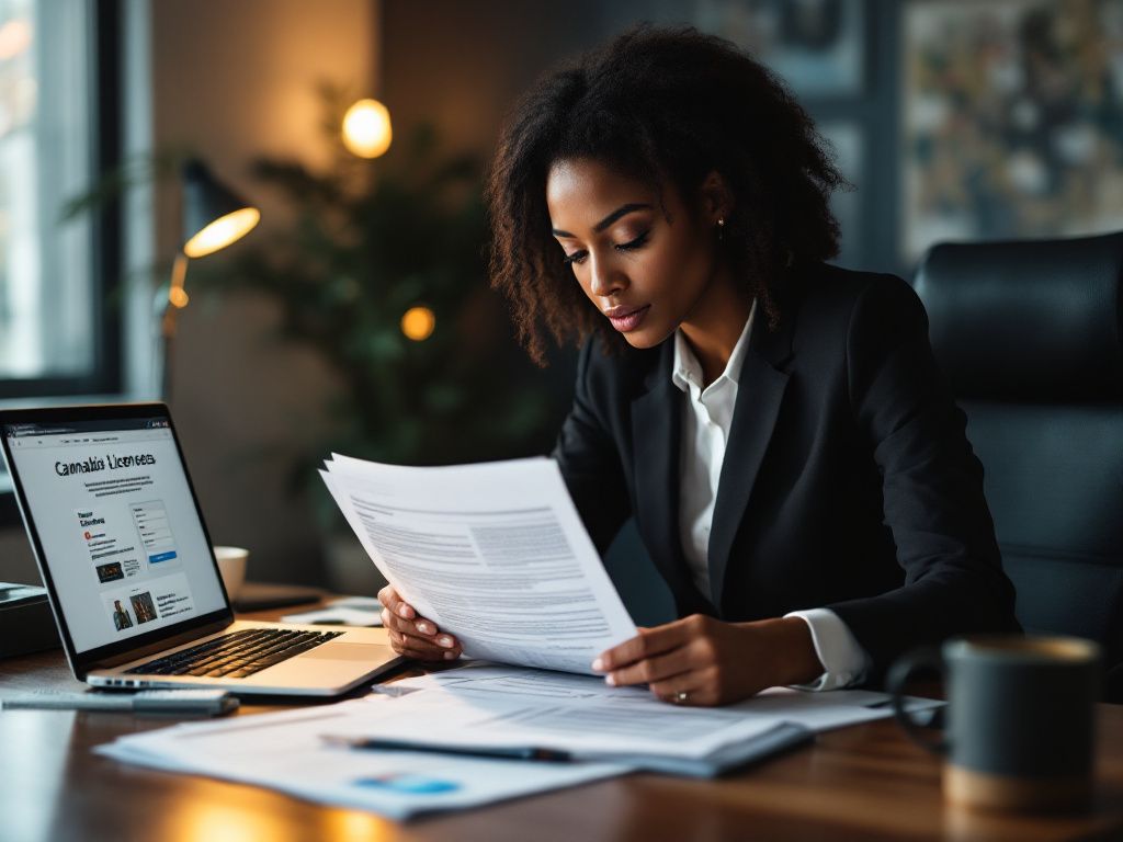 Woman completing cannabis social equity license application