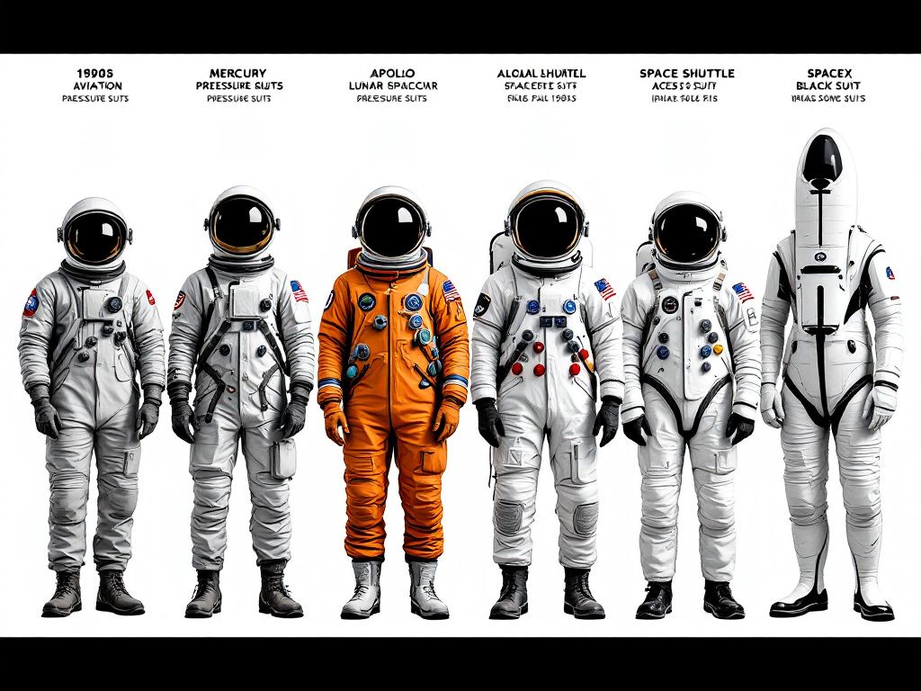 Historical evolution of spacesuit designs over decades