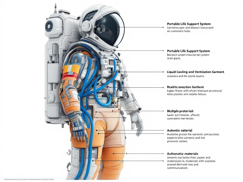 Technical cutaway showing spacesuit internal systems