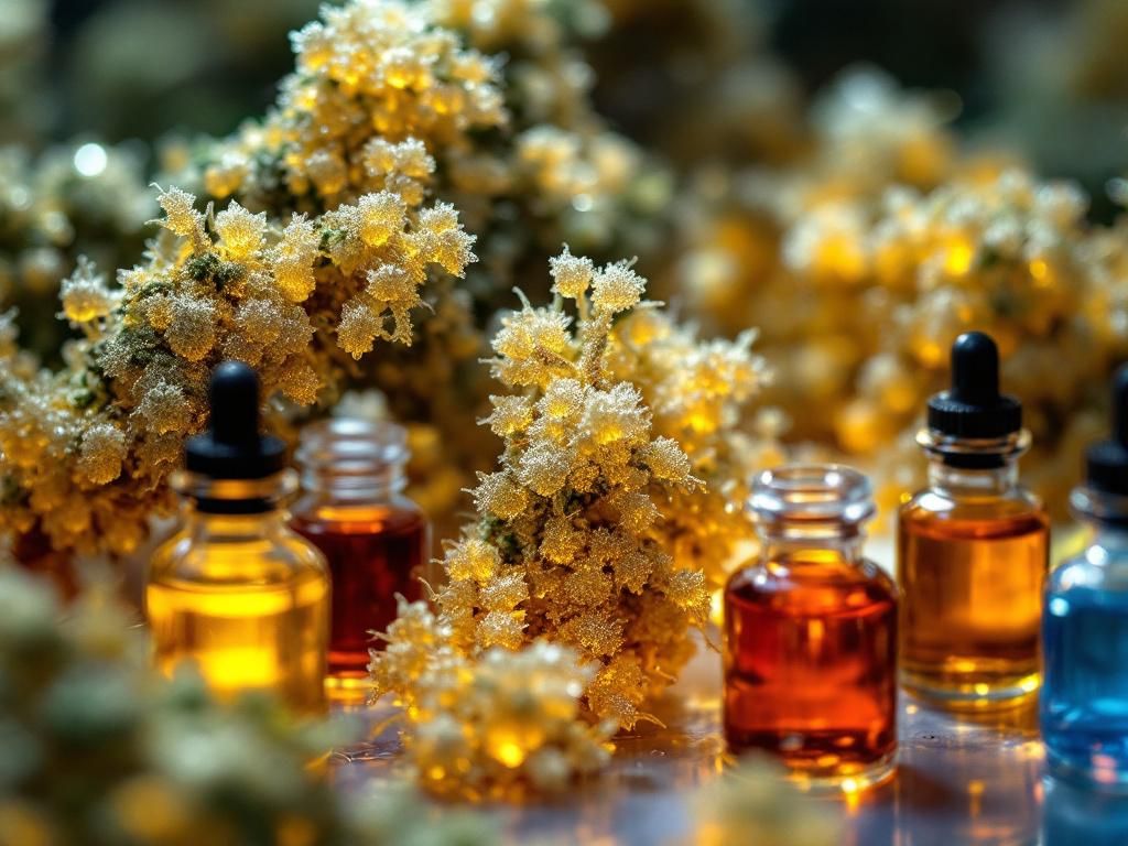 Cannabis trichomes and terpene samples closeup