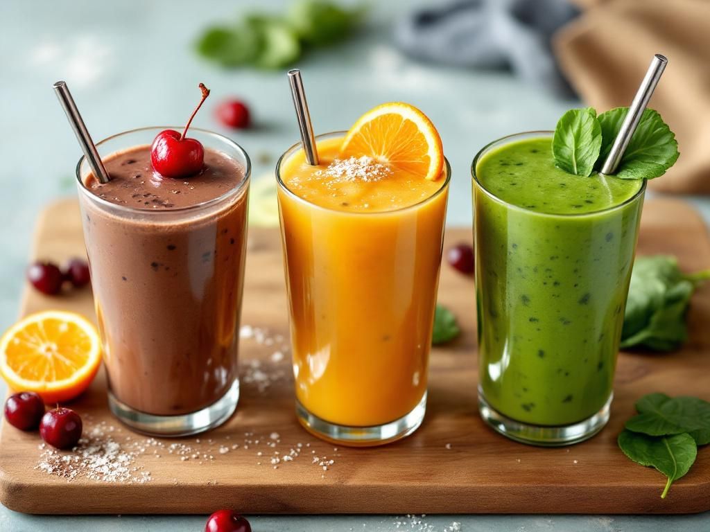 Three colorful hemp protein smoothie varieties