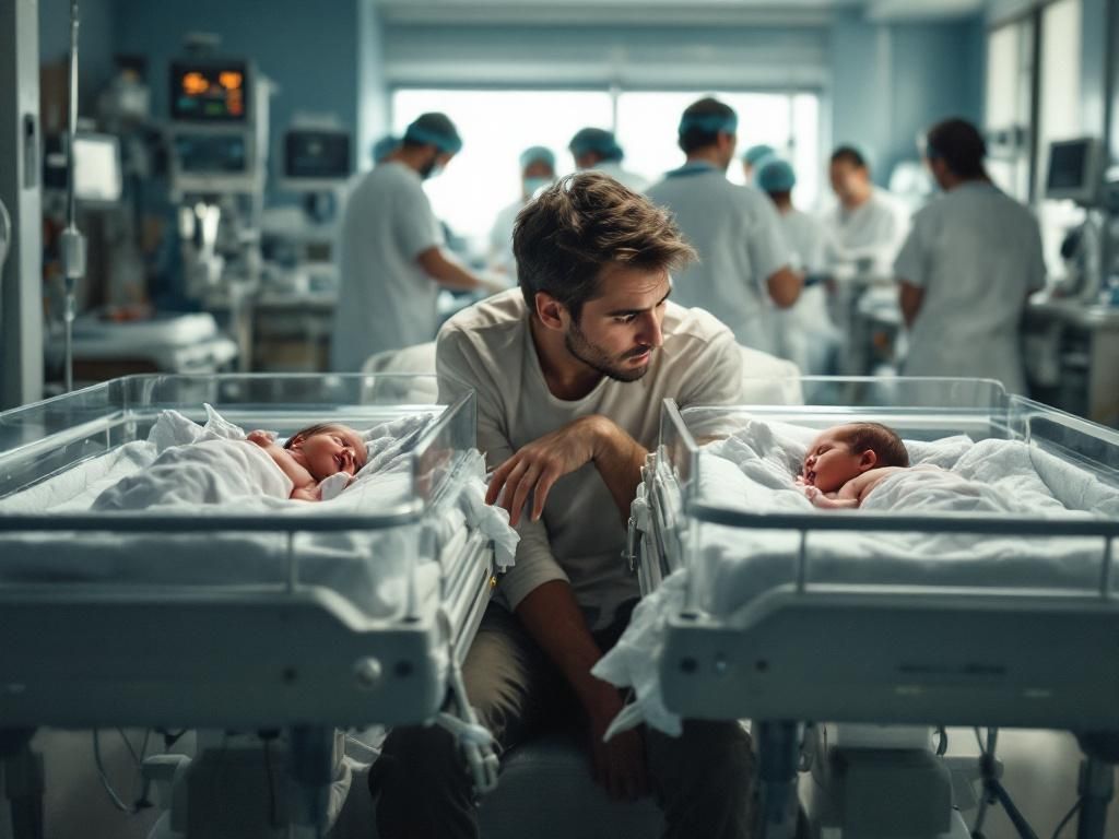 Parent with twins in neonatal intensive care