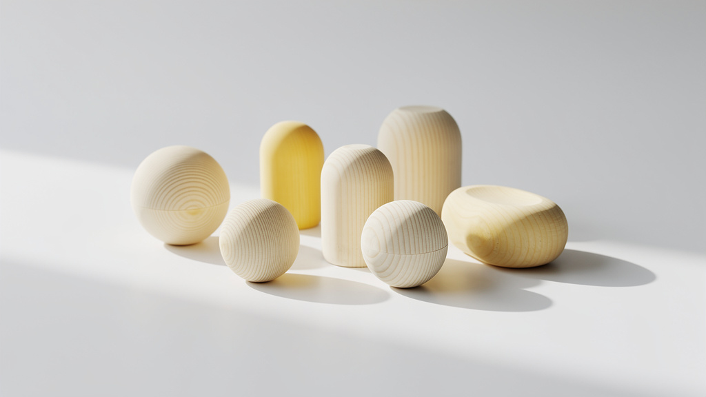 Arrangement d'objets décoratifs en buis minimalistes