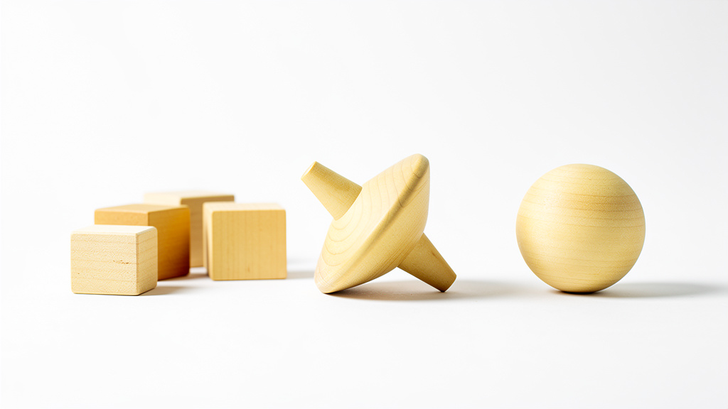 Arrangement minimaliste de jouets traditionnels en bois de buis