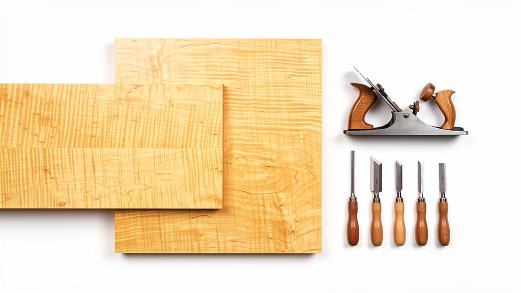 Grain de bois d'érable avec des outils de menuiserie professionnels