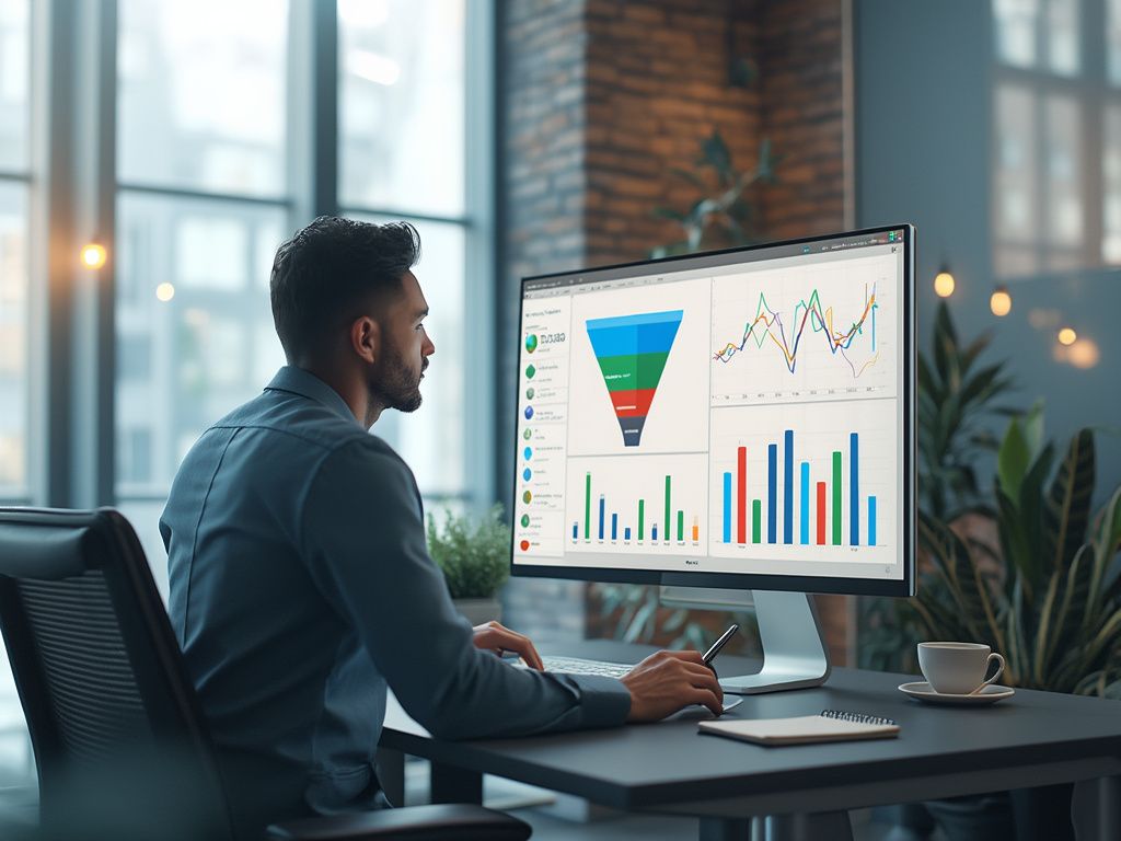 Marketer analyzing marketing funnel performance data