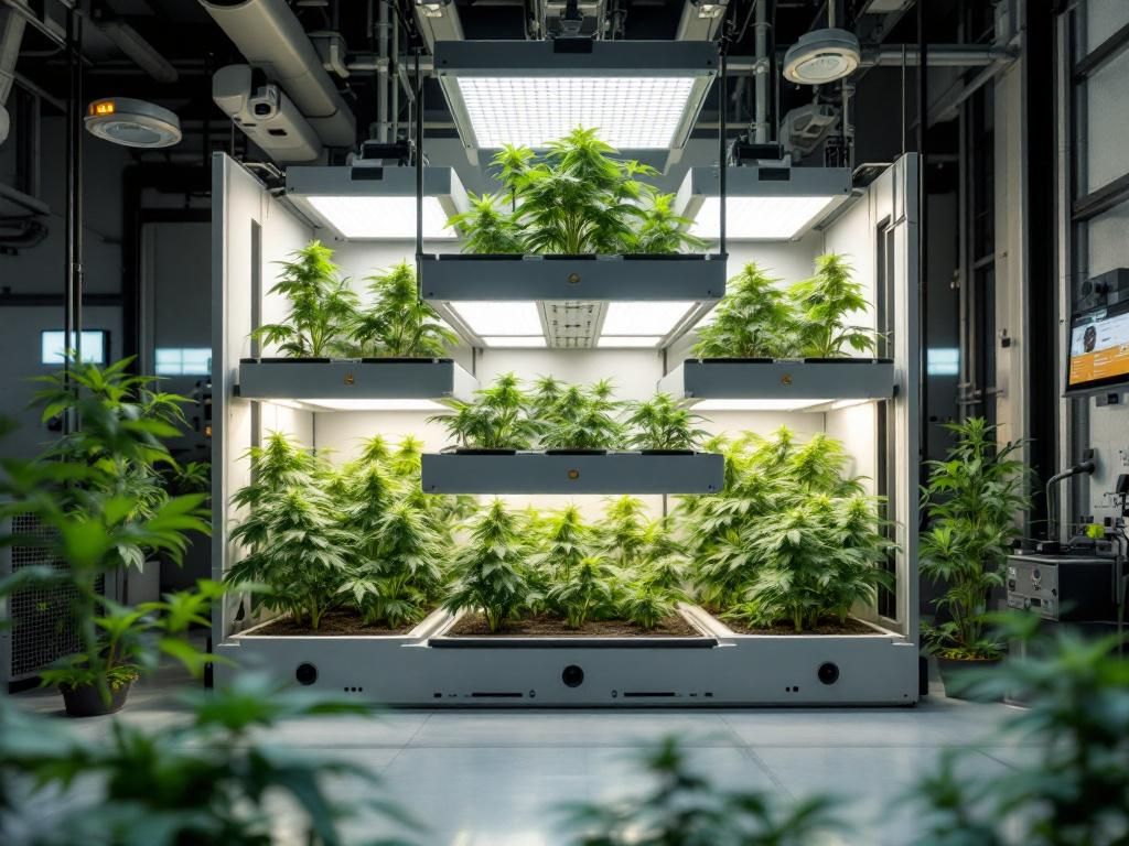 Vertical farming system with AI-controlled cannabis cultivation