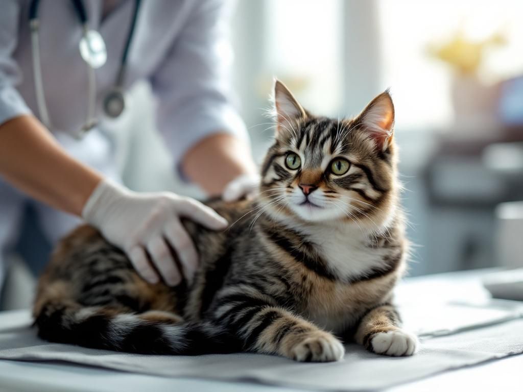 Veterinarian examining cat during checkup