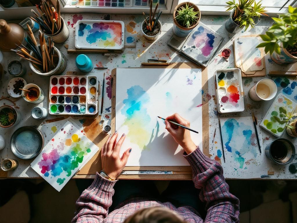Artist creating watercolor artwork