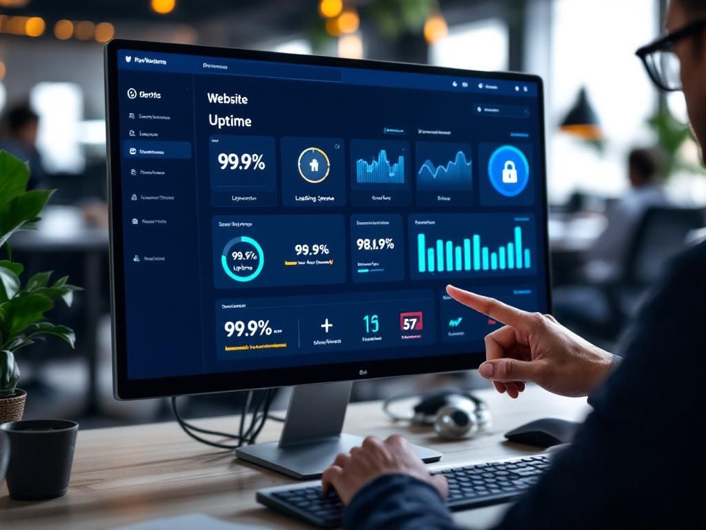 Website performance dashboard showing uptime and speed metrics
