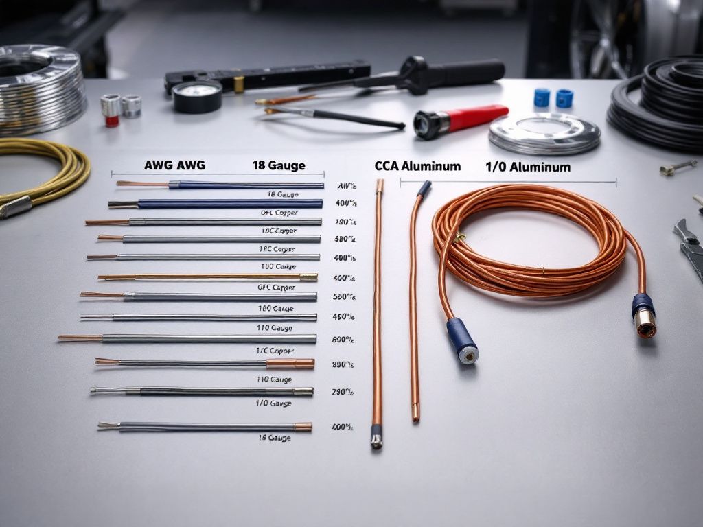 Different car audio wire gauges comparison