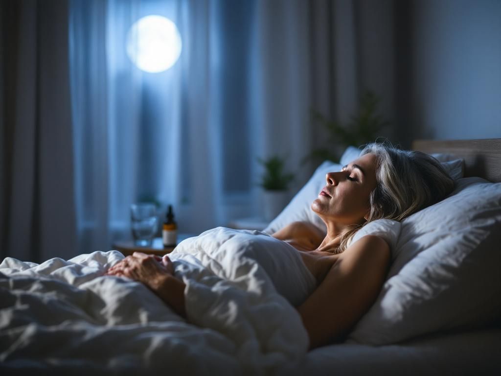 Woman sleeping peacefully with CBD nearby