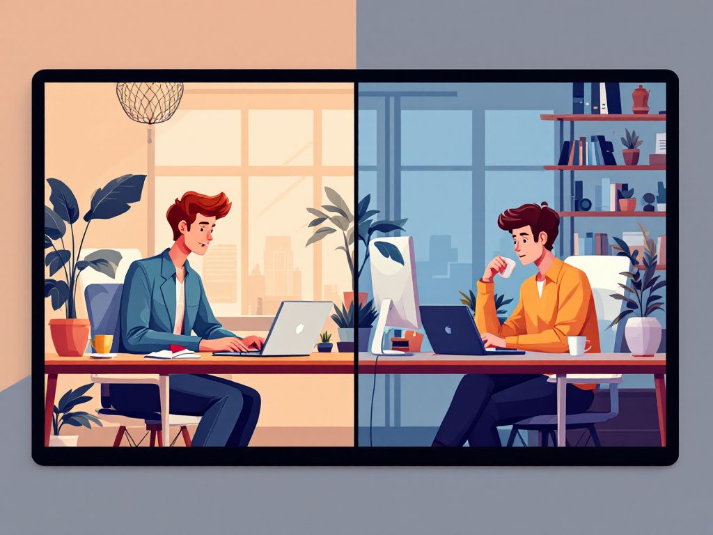 Side-by-side comparison of home and office work