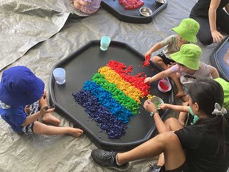 Children and Educators nurture their creativity while playing with colourful sensory activities.