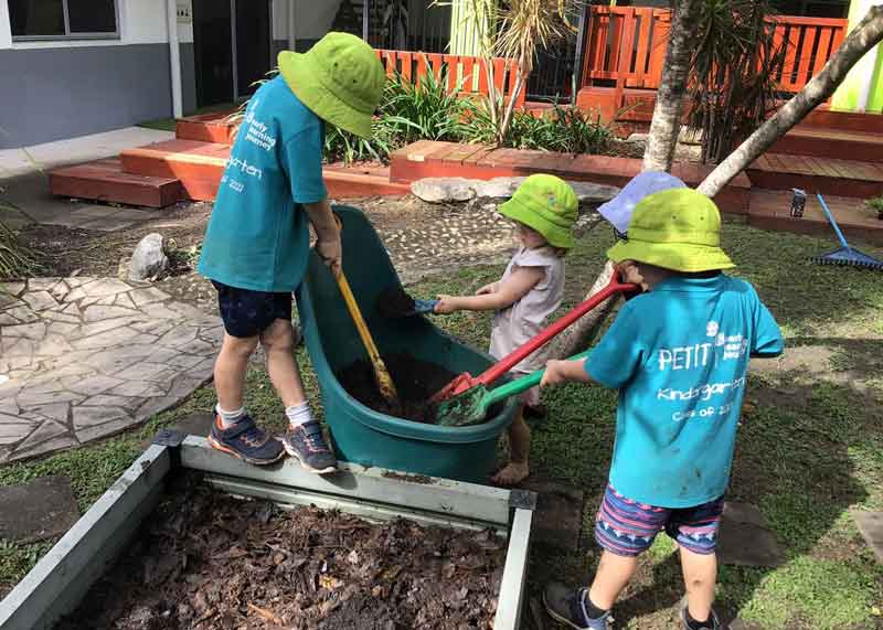  Children play with mud at kindergarten versus preschool where they might do the same things.