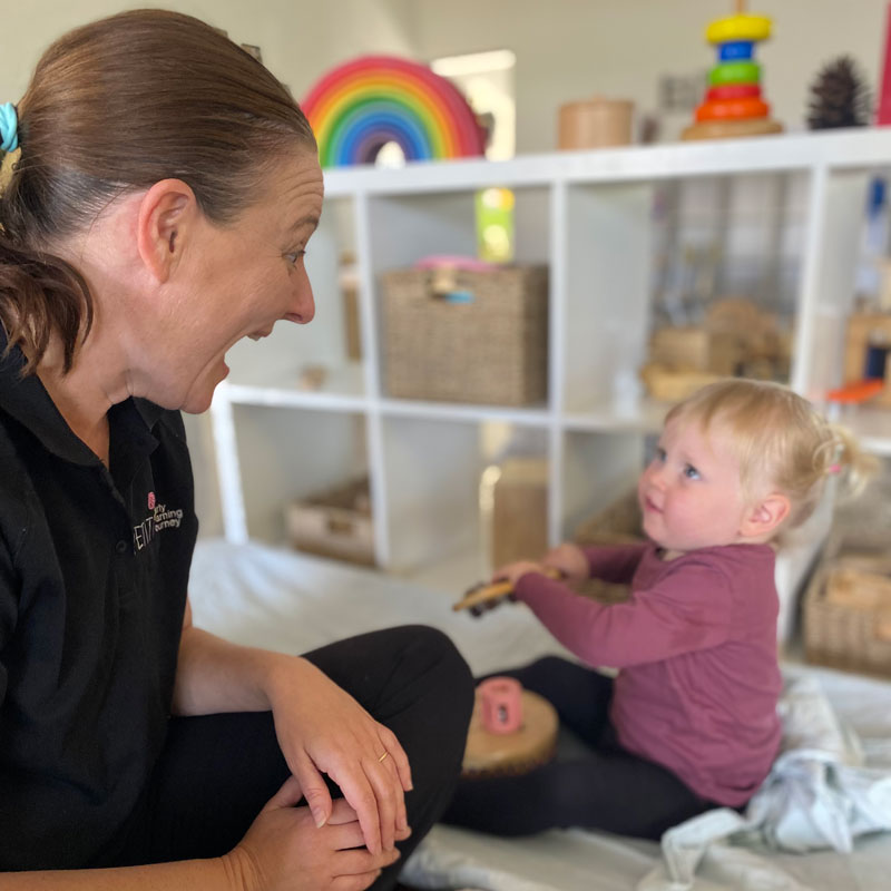 Educational Leader and float at Petit ELJ Murwillumbah supports play with a toddler and provides support to every studio.
