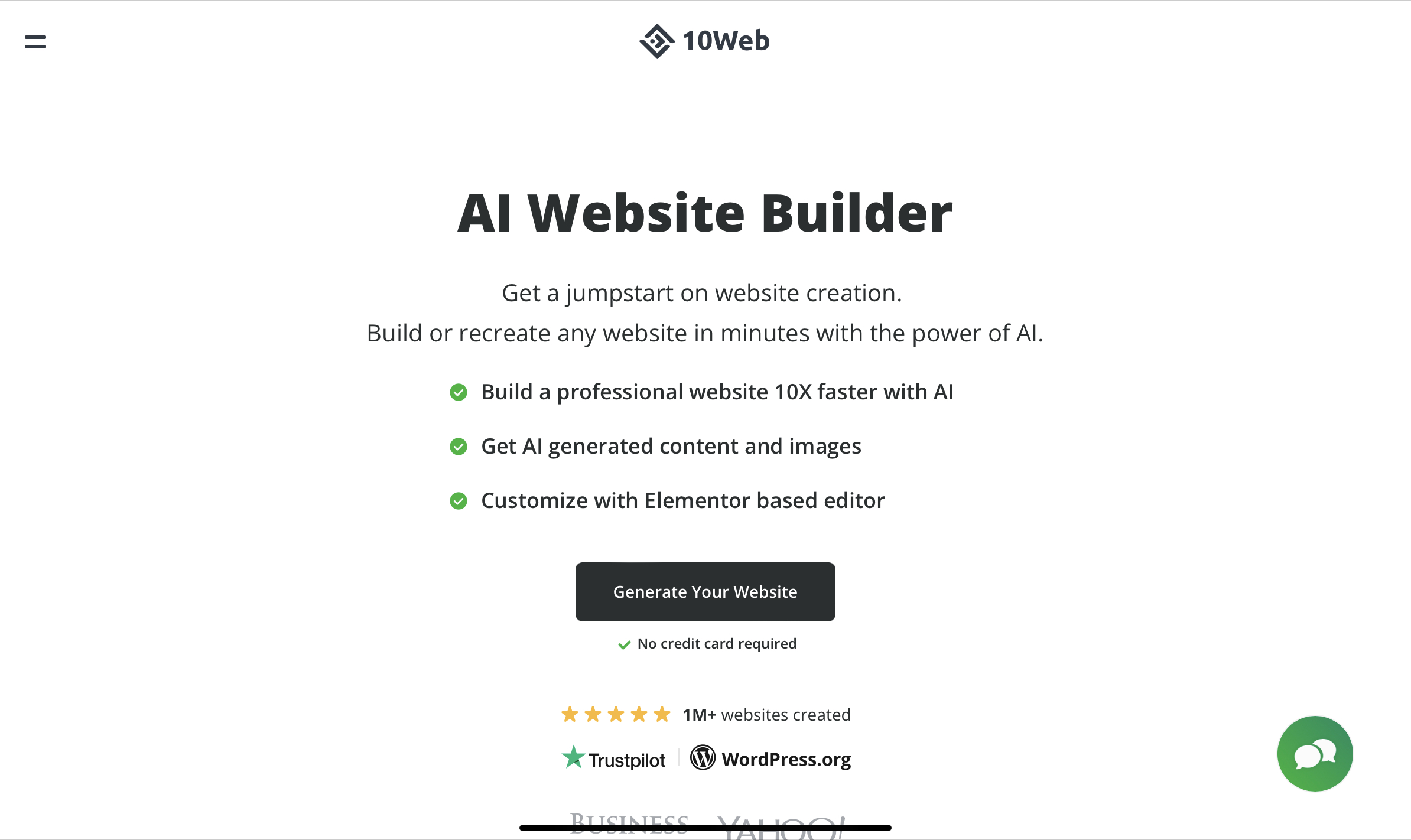 Image of web10 AI website builder welcome screen