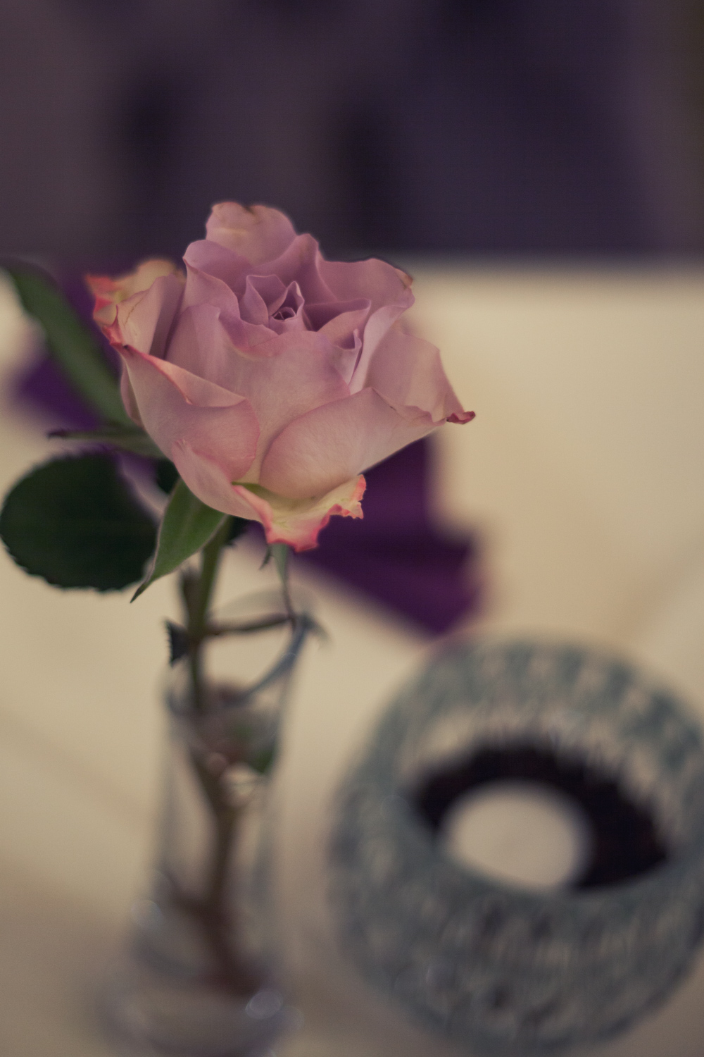 Eine rosa Rose als Tischdekoration