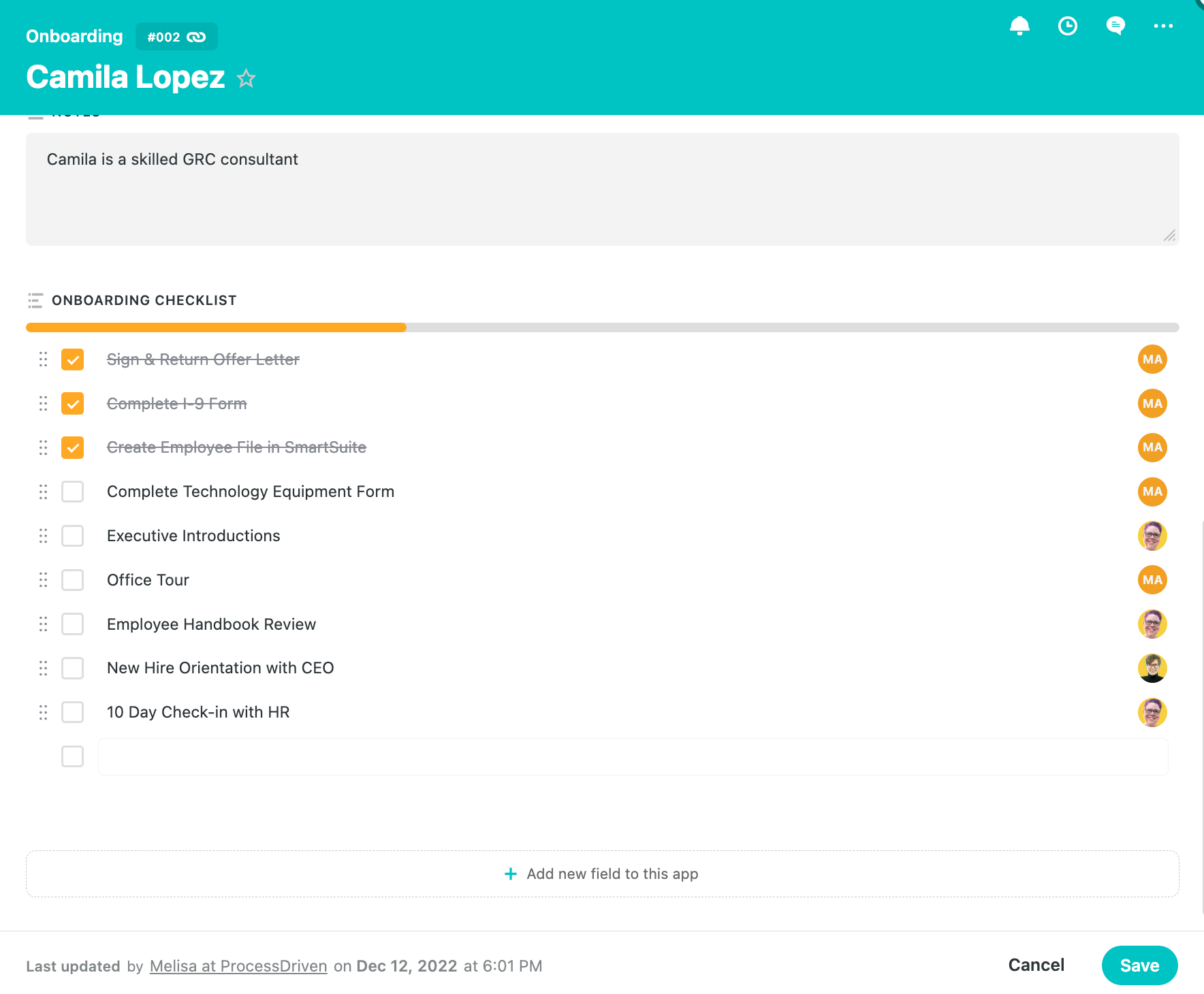 SmartSuite Checklist Field