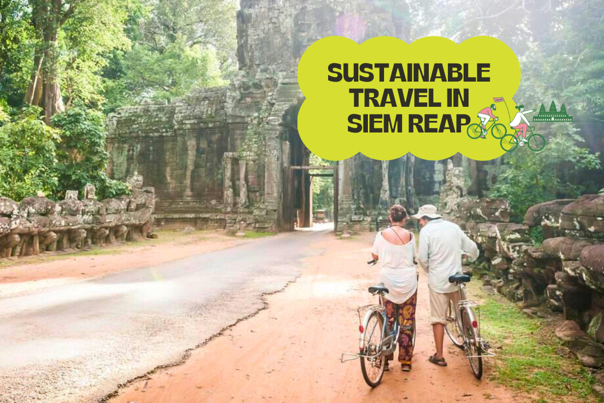 Tourists bike around Angkor Wat