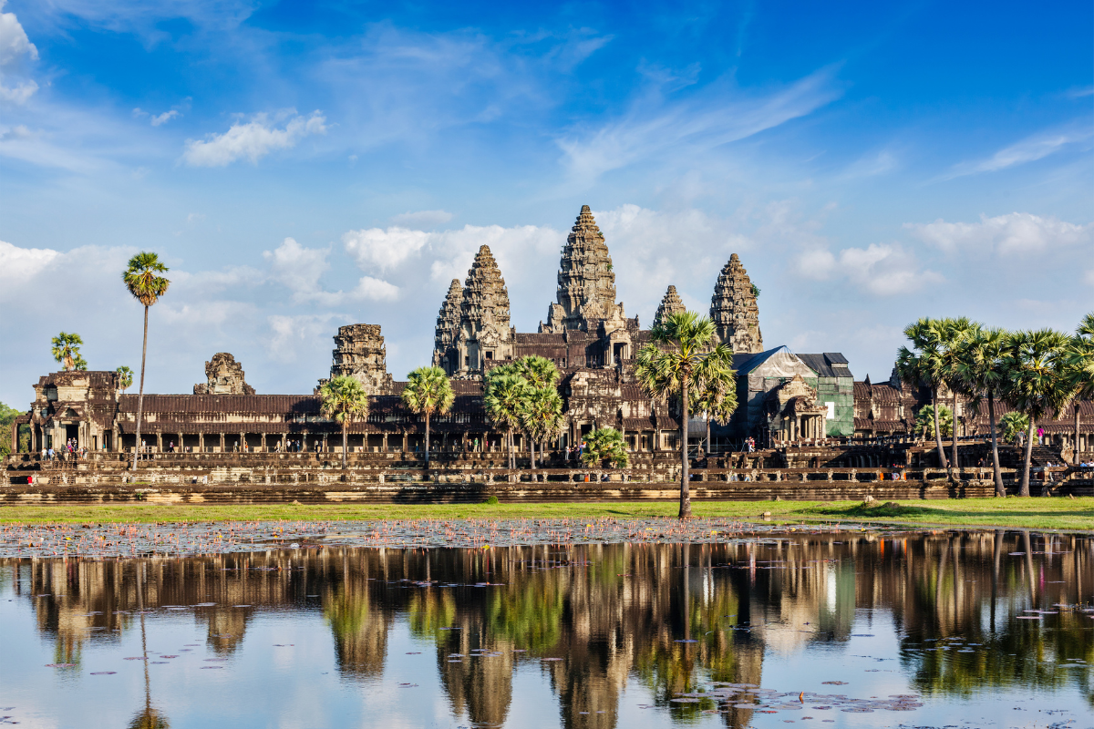 The landscape image of the exterior of Angkor Wat 