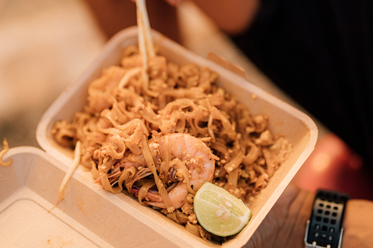 pad thai in a recyclable box