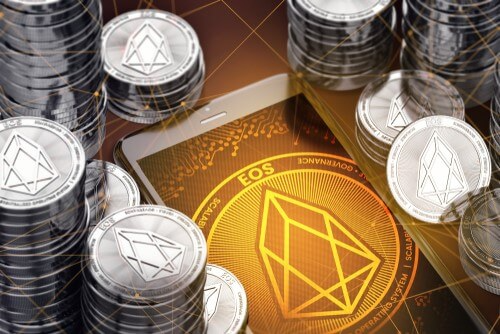 EOS coin stacks and logo