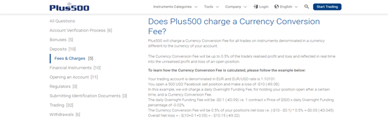 Plus500 Currency conversion fee