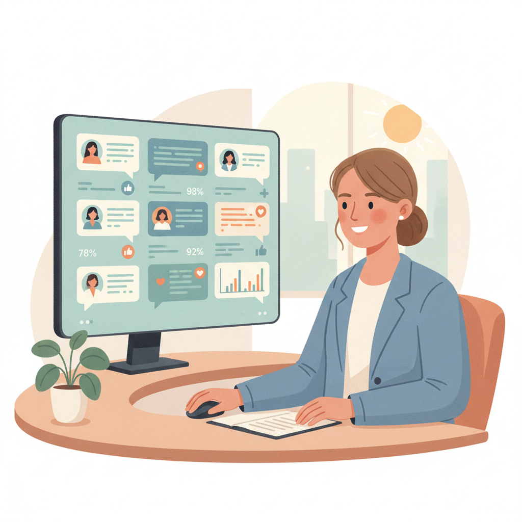 A clinical coordinator monitoring patient text responses on a dashboard.