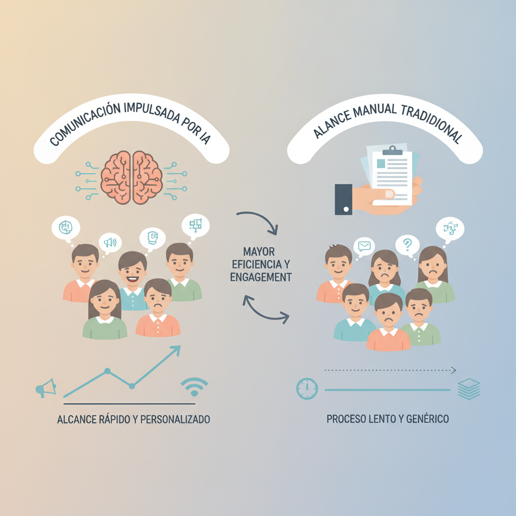 Gráfico comparativo que ilustra la comunicación impulsada por IA frente al alcance manual tradicional de los pacientes.