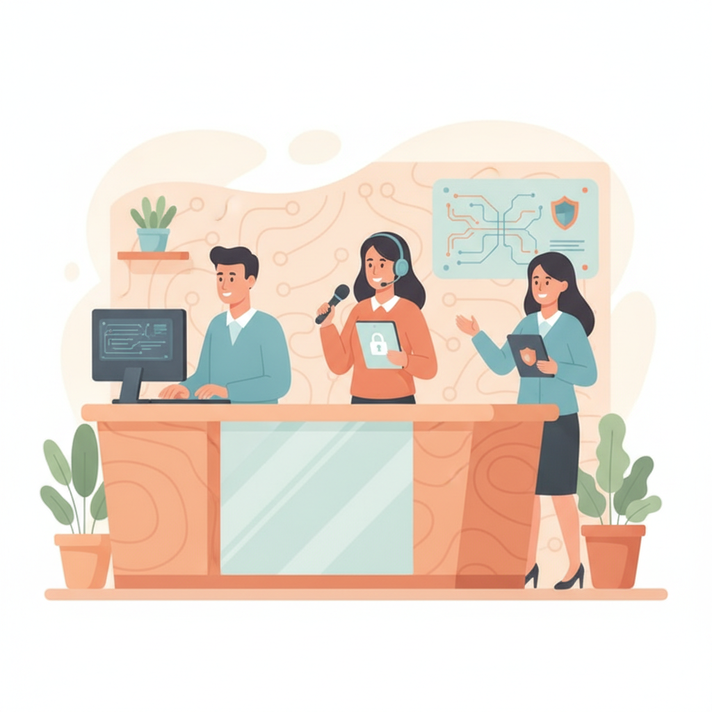 Front desk staff managing patient communications securely