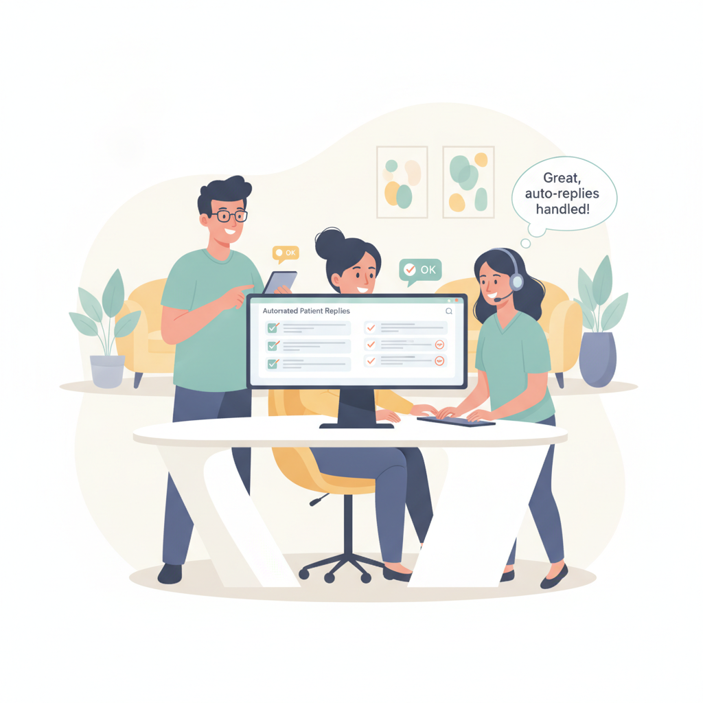 Medical practice front desk staff managing automated patient text replies
