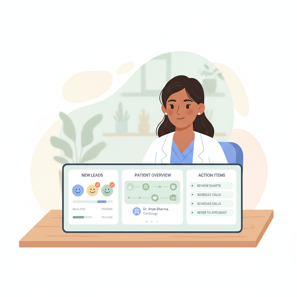 A healthcare professional reviewing qualified patient leads on a unified digital dashboard