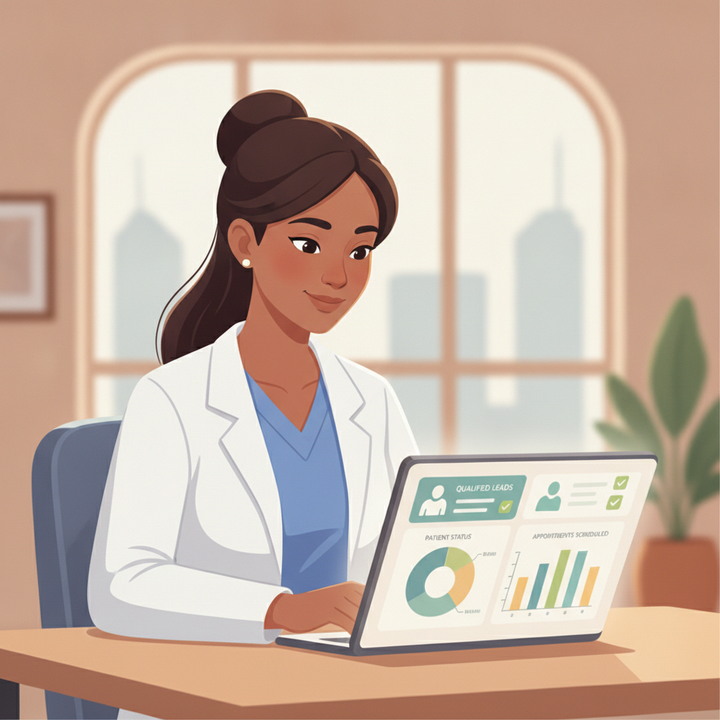 A healthcare professional reviewing qualified patient leads on a unified digital dashboard