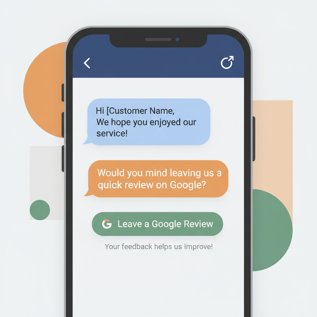 A close-up of a smartphone screen displaying a WhatsApp review request with a link to Google reviews.