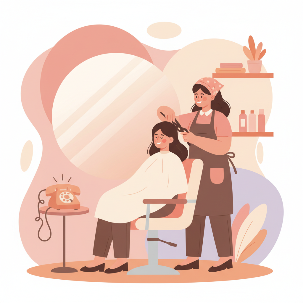 A stylist working happily on a client, completely uninterrupted by phone calls