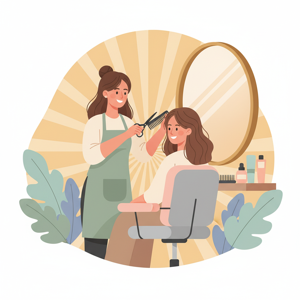 A stylist working happily on a client, completely uninterrupted by phone calls