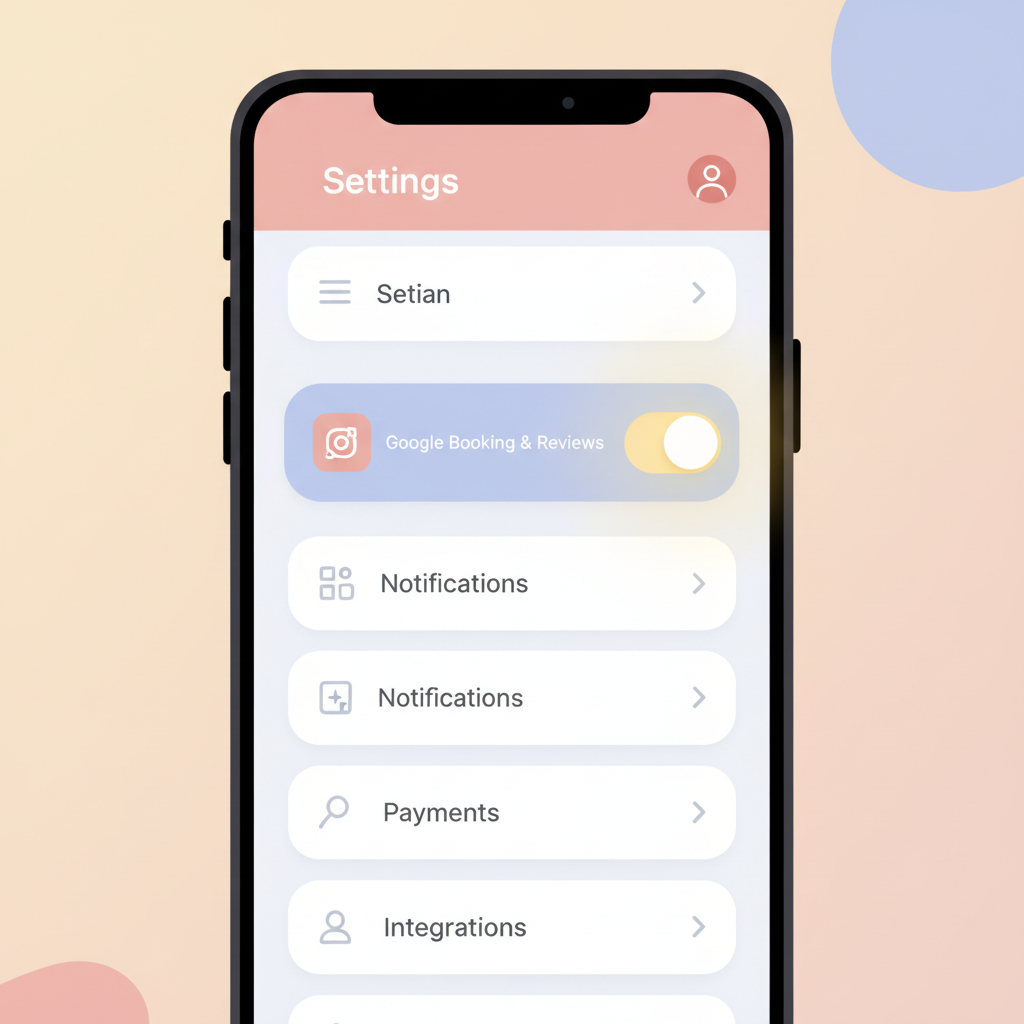 Screenshot of the GlossGenius app settings showing the Google Booking and Reviews toggle