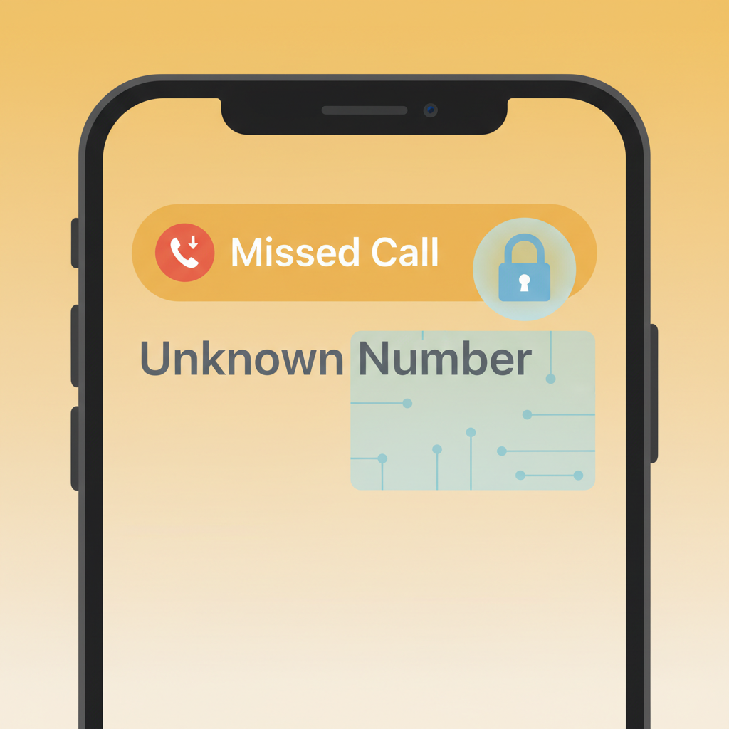 A close-up of an iPhone screen showing a missed call notification from an unknown number next to a locked lock icon, representing Apple's security sandboxing.