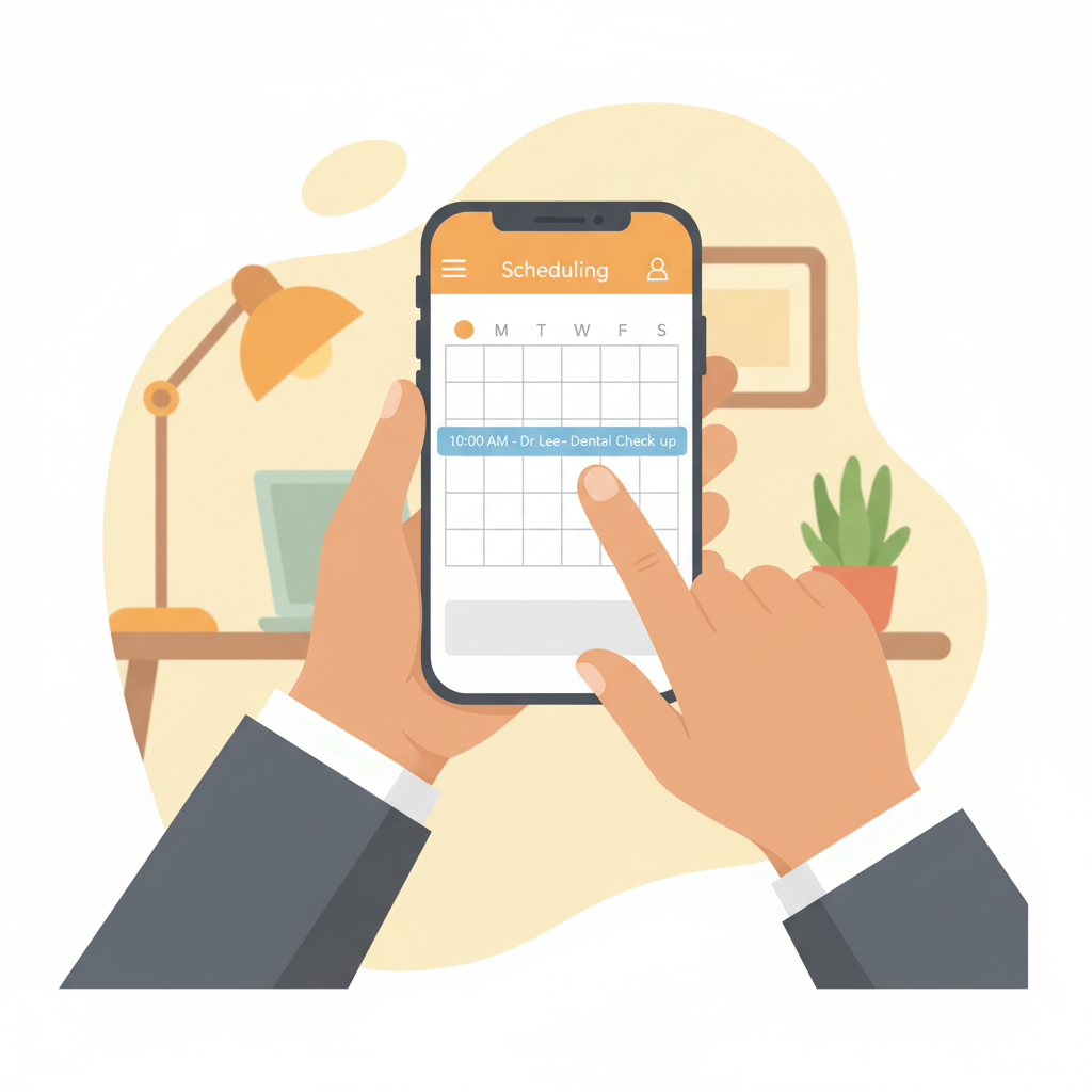 A close-up of a user scheduling an appointment on a smartphone using a free scheduling application.