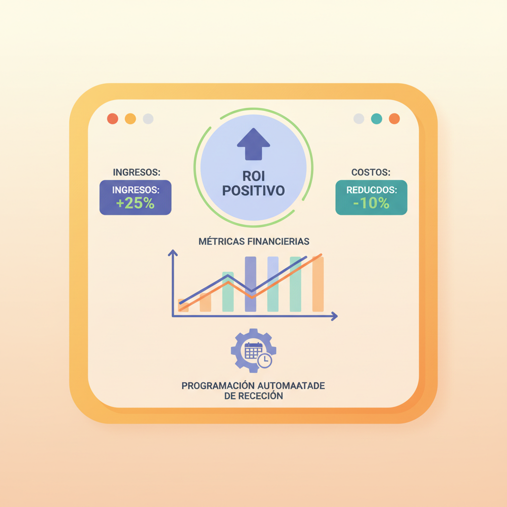 Un panel de control que muestra métricas financieras y un ROI positivo gracias a la programación automatizada de la recepción