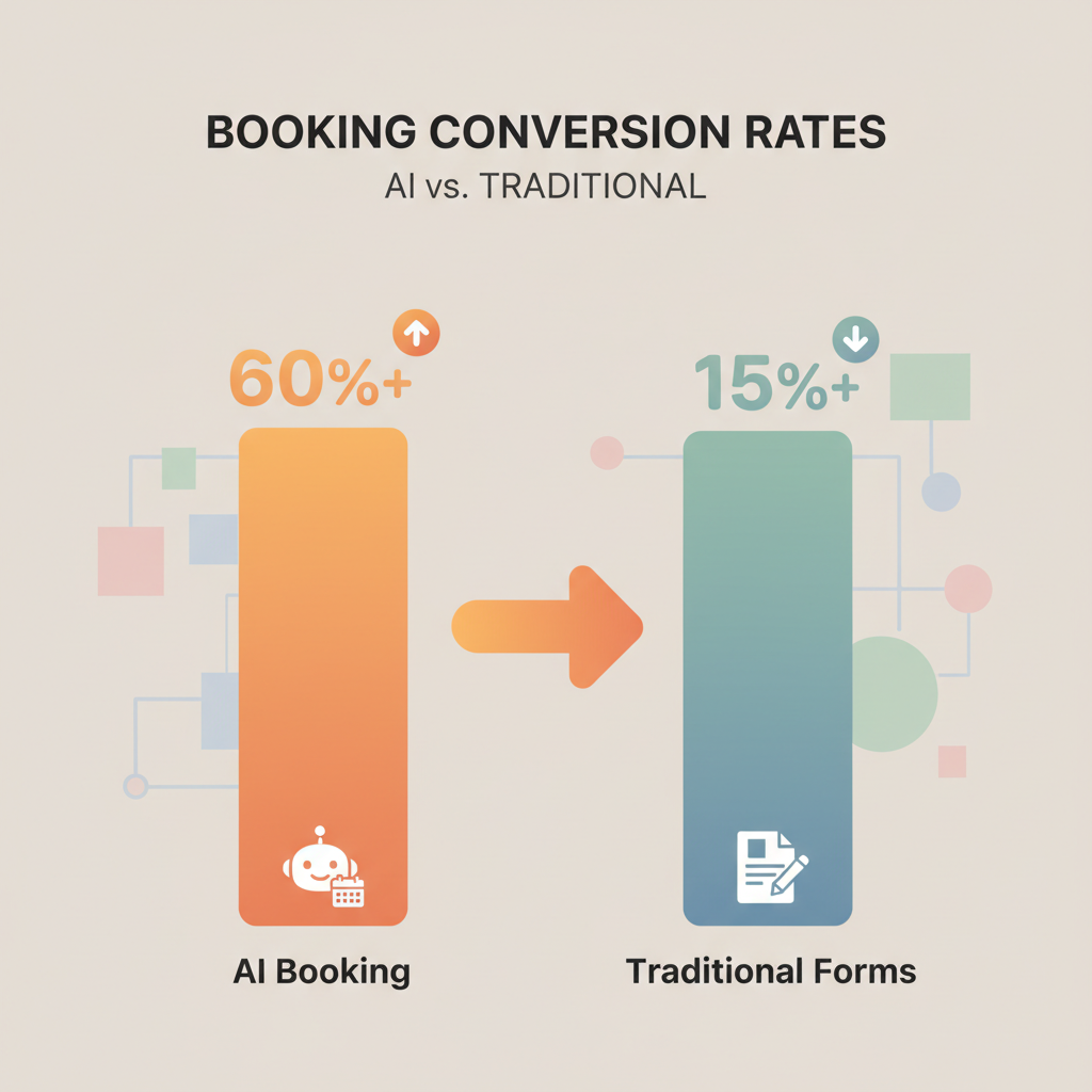 A comparison chart showing AI booking conversion rates versus traditional contact forms