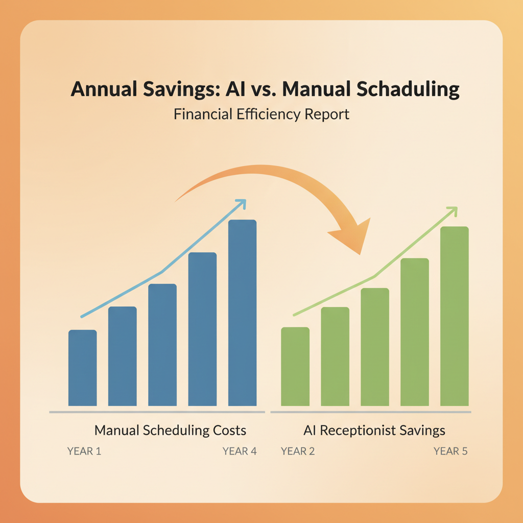 A financial graph showing the annual savings of using an AI receptionist compared to manual scheduling