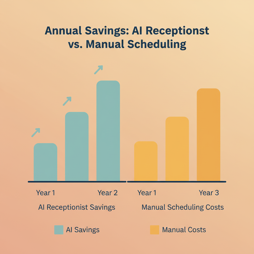 A financial graph showing the annual savings of using an AI receptionist compared to manual scheduling
