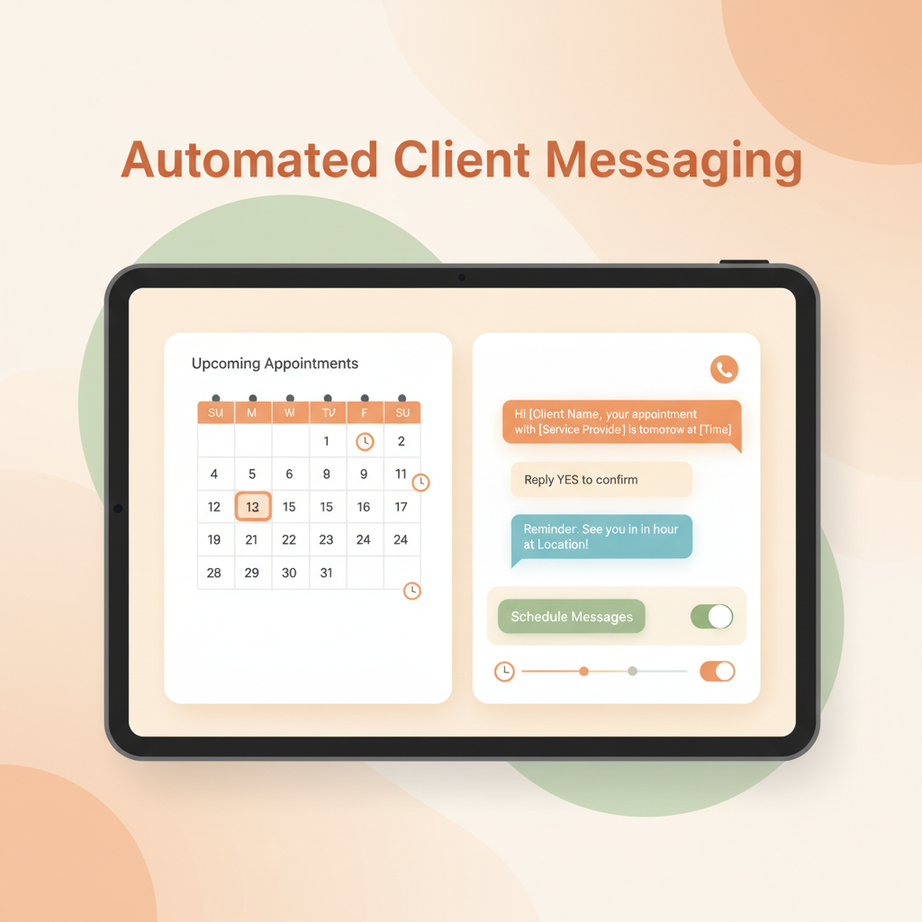 A dashboard showing automated text messages being scheduled for client appointments